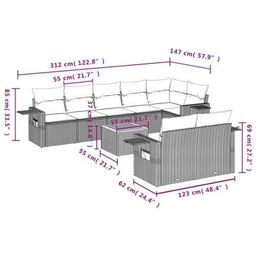 Vrtna garnitura - 9-dijelni set vrtnih sofa s jastucima crni od poliratana - Crna kutna + 3x srednja + stol 1 Cijena