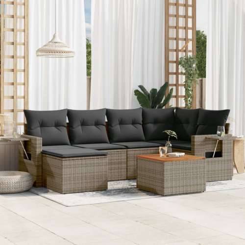 Vrtna garnitura - 7-dijelni set vrtnih sofa sivi od poliratana - Siva 1 Cijena