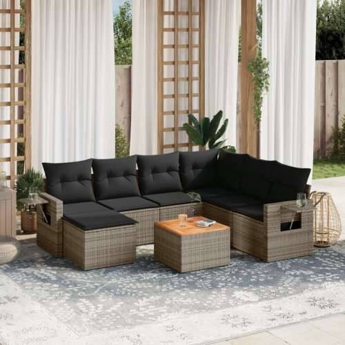Vrtna garnitura - 8-dijelni set vrtnih sofa od poliratana s jastucima sivi - Siva 3x srednja + stol + kutna 1 Cijena