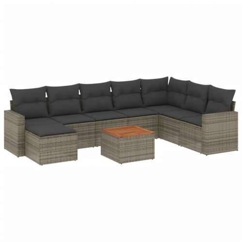 Vrtna garnitura - 9-dijelni set vrtnih sofa od poliratana s jastucima sivi - Siva 1 Cijena