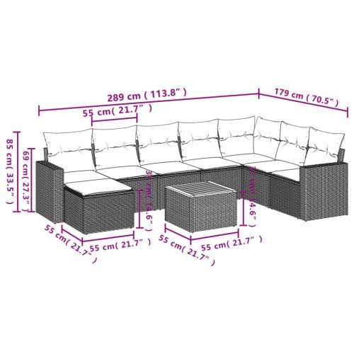 Vrtna garnitura - 9-dijelni set vrtnih sofa od poliratana s jastucima sivi - Siva 1 Cijena