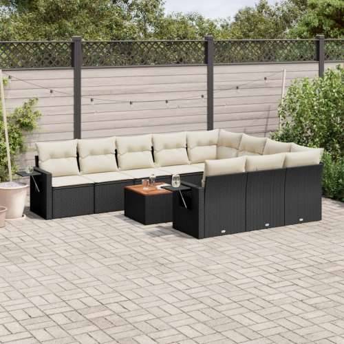 Vrtna garnitura - 11-dijelni set vrtnih sofa od poliratana s jastucima crni - Crna i krem 6x srednja + 2x kutna + stol 1 Cijena