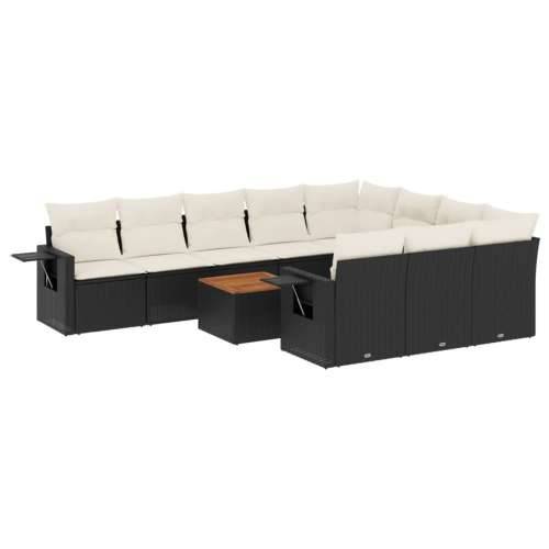 Vrtna garnitura - 11-dijelni set vrtnih sofa od poliratana s jastucima crni - Crna i krem 6x srednja + 2x kutna + stol 1 Cijena