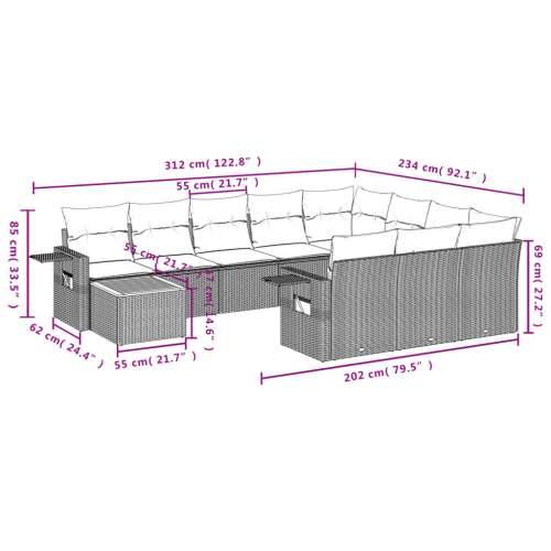 Vrtna garnitura - 11-dijelni set vrtnih sofa od poliratana s jastucima crni - Crna i krem stol + 2x kutna + 6x srednja 1 Cijena