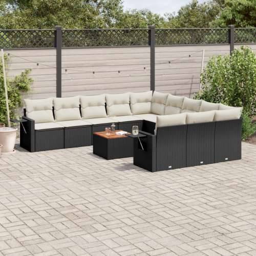 Vrtna garnitura - 12-dijelni set vrtnih sofa od poliratana s jastucima crni - Crna i krem 1 Cijena