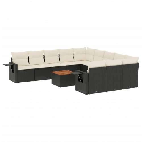 Vrtna garnitura - 12-dijelni set vrtnih sofa od poliratana s jastucima crni - Crna i krem 1 Cijena
