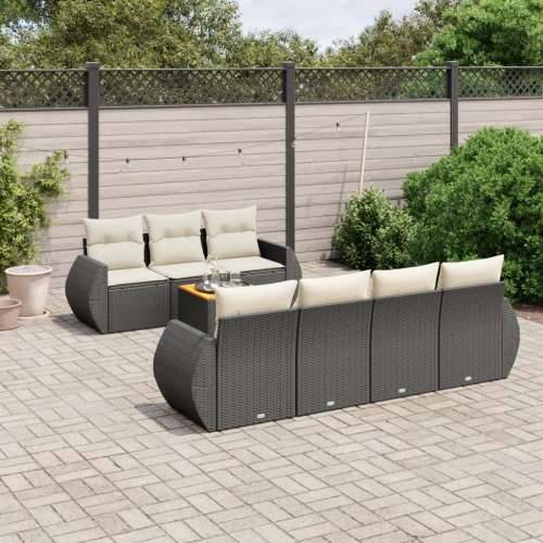Vrtna garnitura - 8-dijelni set vrtnih sofa od poliratana s jastucima crni - Crna i krem 1 Cijena