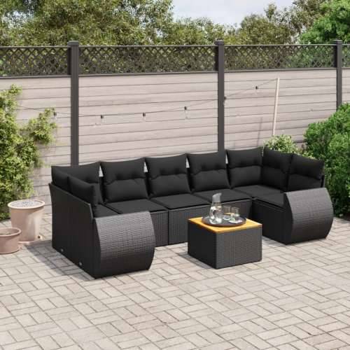 Vrtna garnitura - 8-dijelni set vrtnih sofa od poliratana s jastucima crni - Crna 1 Cijena
