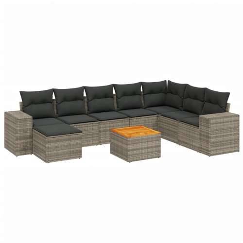 Vrtna garnitura - 9-dijelni set vrtnih sofa od poliratana s jastucima sivi - Siva 1 Cijena