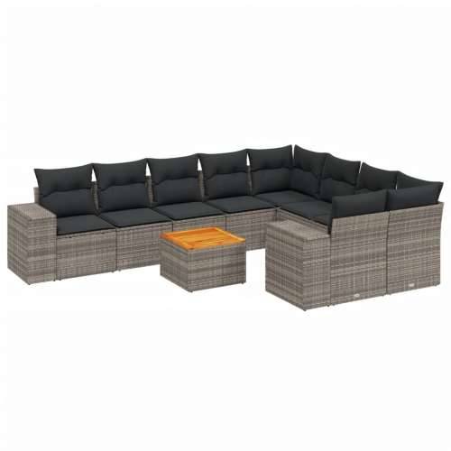 Vrtna garnitura - 10-dijelni set vrtnih sofa od poliratana s jastucima sivi - siva i tamnosiva stol + 2x kutna + 5x srednja 1 Cijena