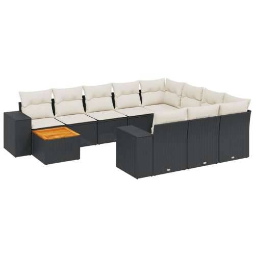 Vrtna garnitura - 11-dijelni set vrtnih sofa od poliratana s jastucima crni - Crna i krem stol + 2x kutna + 6x srednja 1 Cijena