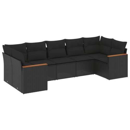 Vrtna garnitura - 7-dijelni set vrtnih sofa od poliratana s jastucima crni - Crna 1 Cijena