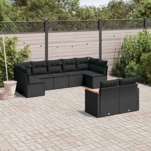 Vrtna garnitura - 9-dijelni set vrtnih sofa s jastucima crni od poliratana - Crna Bez stola 1 Cijena