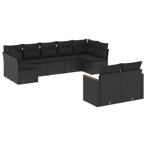 Vrtna garnitura - 9-dijelni set vrtnih sofa s jastucima crni od poliratana - Crna Bez stola 1 Cijena