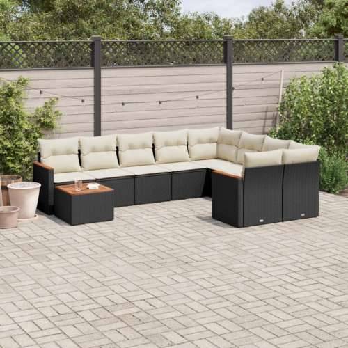 Vrtna garnitura - 10-dijelni set vrtnih sofa s jastucima crni od poliratana - Crna i krem 1 Cijena
