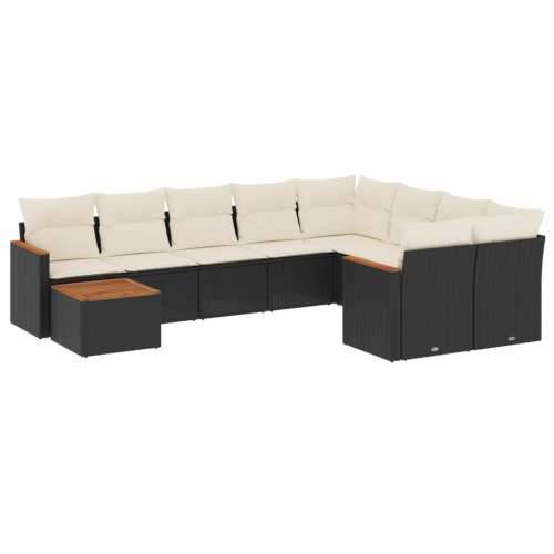 Vrtna garnitura - 10-dijelni set vrtnih sofa s jastucima crni od poliratana - Crna i krem 1 Cijena