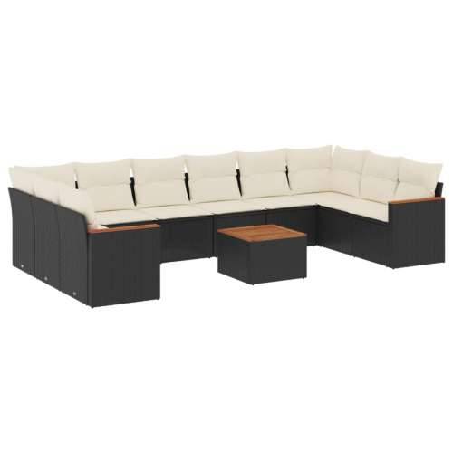 Vrtna garnitura - 11-dijelni set vrtnih sofa od poliratana s jastucima crni - Crna i krem Sa stolom 1 Cijena