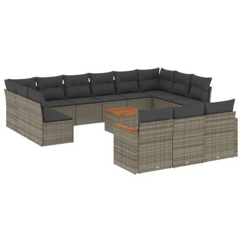 Vrtna garnitura - 14-dijelni set vrtnih sofa od poliratana s jastucima sivi - Siva Sa stolom 1 Cijena