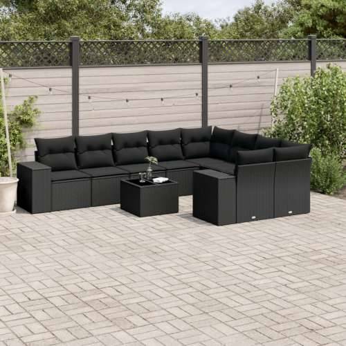 Vrtna garnitura - 10-dijelni set vrtnih sofa s jastucima crni od poliratana - Crna Sa stolom 1 Cijena