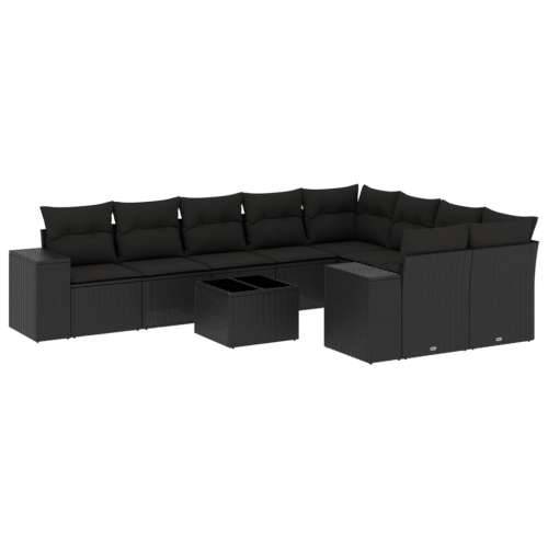 Vrtna garnitura - 10-dijelni set vrtnih sofa s jastucima crni od poliratana - Crna Sa stolom 1 Cijena