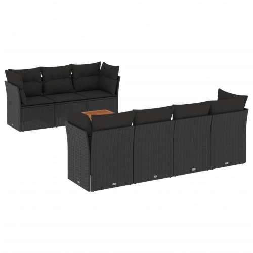 Vrtna garnitura - 8-dijelni set vrtnih sofa od poliratana s jastucima crni - Crna 2x kutna + 3x srednja + stol 1 Cijena