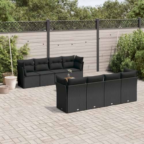 Vrtna garnitura - 9-dijelni set vrtnih sofa s jastucima crni od poliratana - Crna 4x kutna + 4x srednja + stol 1 Cijena