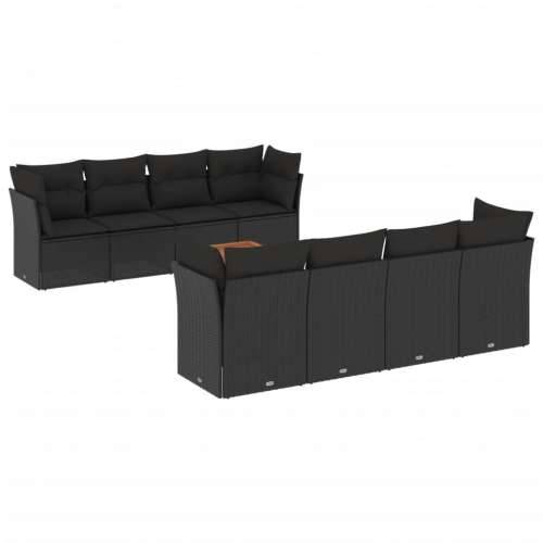 Vrtna garnitura - 9-dijelni set vrtnih sofa s jastucima crni od poliratana - Crna 4x kutna + 4x srednja + stol 1 Cijena