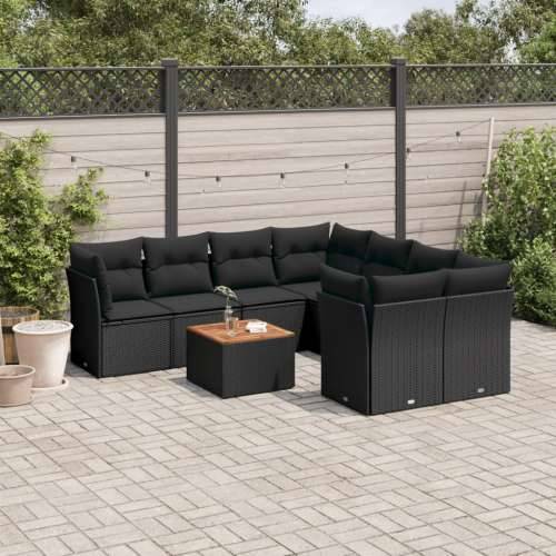 Vrtna garnitura - 9-dijelni set vrtnih sofa s jastucima crni od poliratana - Crna 4x srednja + 4x kutna + stol 1 Cijena