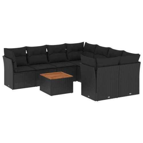 Vrtna garnitura - 9-dijelni set vrtnih sofa s jastucima crni od poliratana - Crna 4x srednja + 4x kutna + stol 1 Cijena