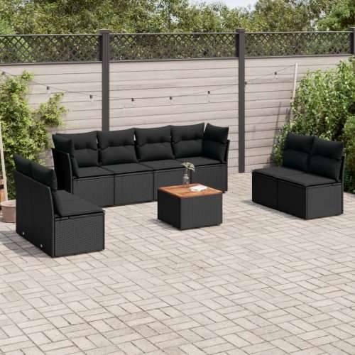 Vrtna garnitura - 9-dijelni set vrtnih sofa s jastucima crni od poliratana - Crna 1 Cijena