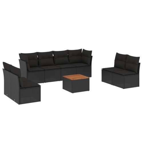 Vrtna garnitura - 9-dijelni set vrtnih sofa s jastucima crni od poliratana - Crna 1 Cijena