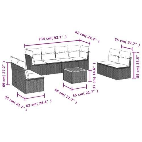 Vrtna garnitura - 9-dijelni set vrtnih sofa s jastucima crni od poliratana - Crna 1 Cijena
