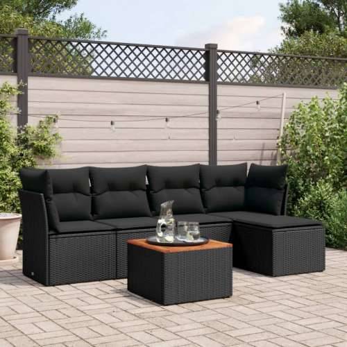 Vrtna garnitura - 6-dijelni set vrtnih sofa s jastucima crni od poliratana - Crna 1 Cijena