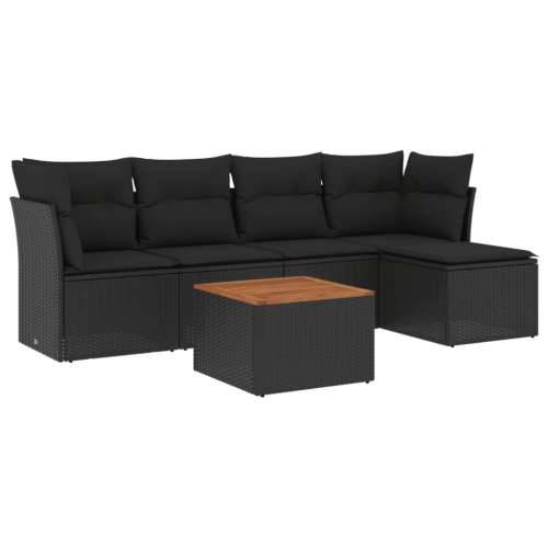 Vrtna garnitura - 6-dijelni set vrtnih sofa s jastucima crni od poliratana - Crna 1 Cijena