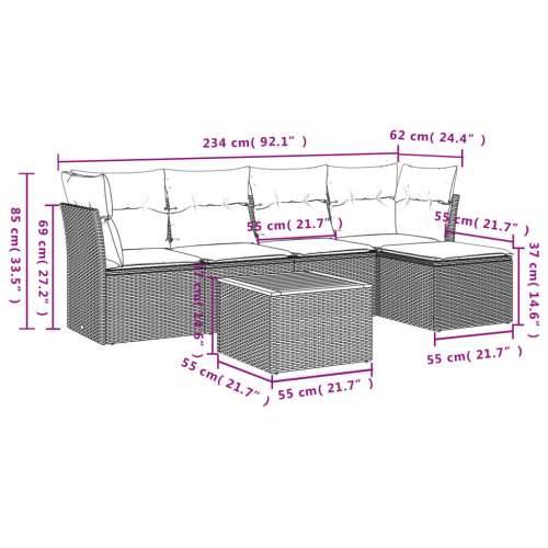 Vrtna garnitura - 6-dijelni set vrtnih sofa s jastucima crni od poliratana - Crna 1 Cijena