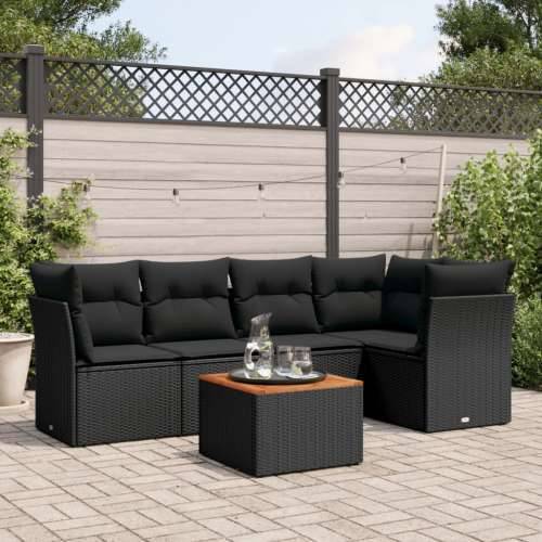 Vrtna garnitura - 6-dijelni set vrtnih sofa s jastucima crni od poliratana - Crna 3x kutna + 2x srednja + stol 1 Cijena
