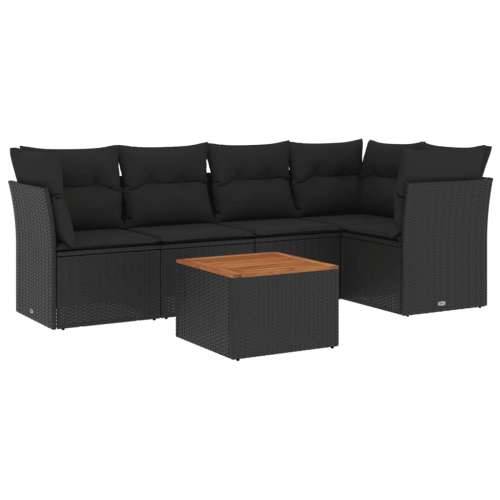 Vrtna garnitura - 6-dijelni set vrtnih sofa s jastucima crni od poliratana - Crna 3x kutna + 2x srednja + stol 1 Cijena