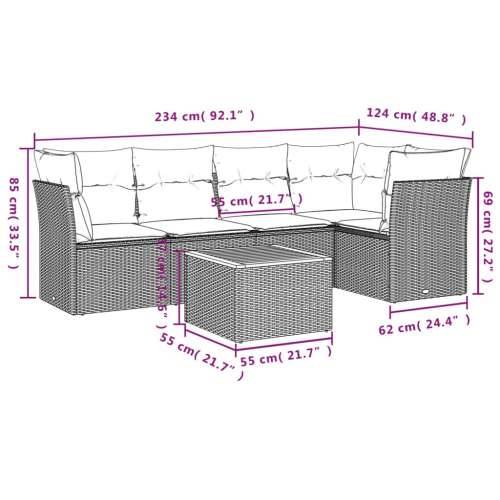 Vrtna garnitura - 6-dijelni set vrtnih sofa s jastucima crni od poliratana - Crna 3x kutna + 2x srednja + stol 1 Cijena