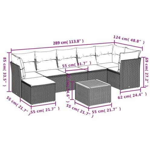 Vrtna garnitura - 8-dijelni set vrtnih sofa s jastucima bež od poliratana - mješavina bež i sive 3x kutna + 3x srednja + tabure  Cijena