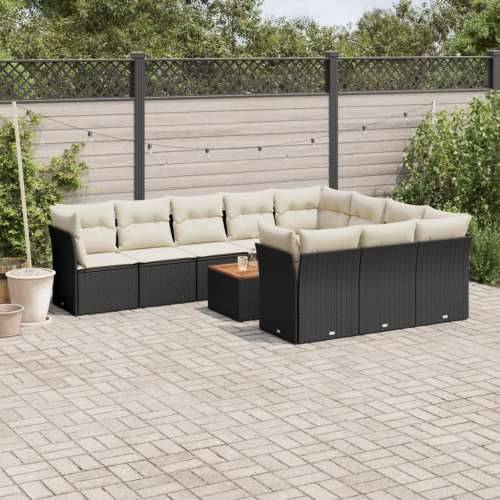 Vrtna garnitura - 11-dijelni set vrtnih sofa od poliratana s jastucima crni - Crna i krem 6x srednja + 4x kutna + stol 1 Cijena