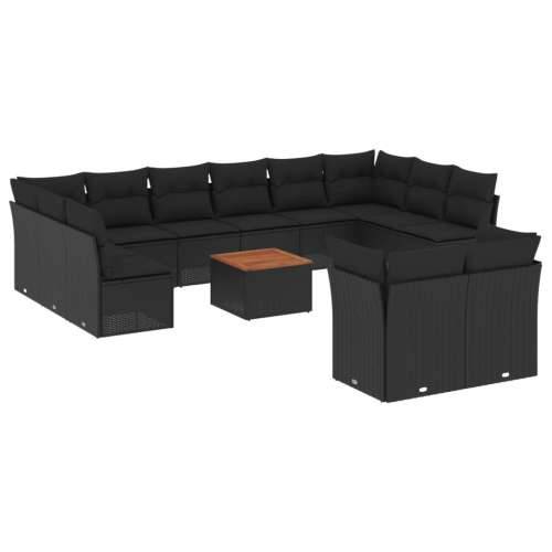Vrtna garnitura - 13-dijelni set vrtnih sofa s jastucima poliratan crni - Crna 1 Cijena