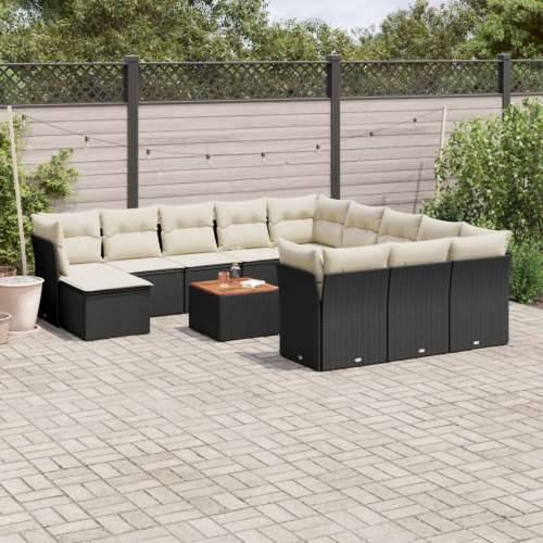 Vrtna garnitura - 13-dijelni set vrtnih sofa s jastucima poliratan crni - Crna i krem 1 Cijena