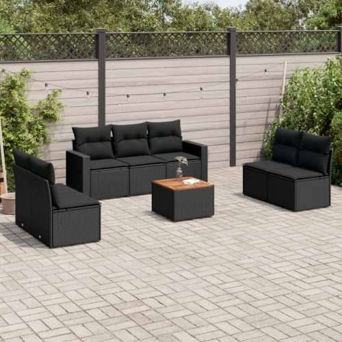 Vrtna garnitura - 8-dijelni set vrtnih sofa od poliratana s jastucima crni - Crna 1 Cijena
