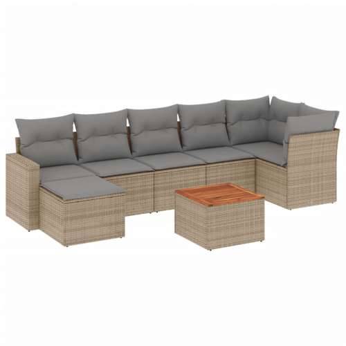 Vrtna garnitura - 8-dijelni set vrtnih sofa s jastucima bež od poliratana - mješavina bež i sive kutna + 3x srednja + tabure + s Cijena