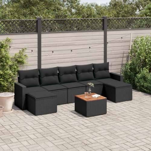 Vrtna garnitura - 8-dijelni set vrtnih sofa od poliratana s jastucima crni - Crna 1 Cijena