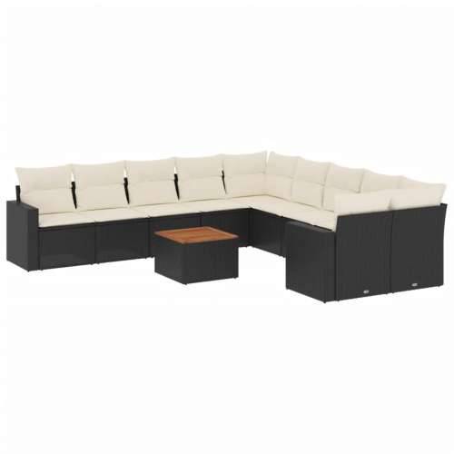 Vrtna garnitura - 11-dijelni set vrtnih sofa od poliratana s jastucima crni - Crna i krem stol + 6x srednja + 2x kutna 1 Cijena