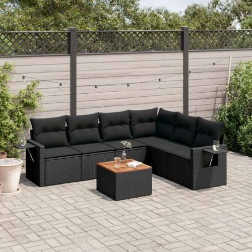 Vrtna garnitura - 7-dijelni set vrtnih sofa od poliratana s jastucima crni - Crna kutna + stol + 3x srednja + fotelja 1 Cijena