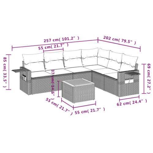 Vrtna garnitura - 7-dijelni set vrtnih sofa sivi od poliratana - Siva kutna + stol + 3x srednja + fotelja 1 Cijena