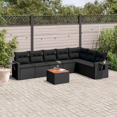 Vrtna garnitura - 8-dijelni set vrtnih sofa od poliratana s jastucima crni - Crna 1 Cijena
