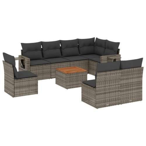 Vrtna garnitura - 9-dijelni set vrtnih sofa od poliratana s jastucima sivi - Siva 1 Cijena